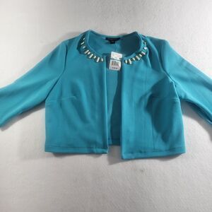 Perceptions Womens Bolero Jacket Hook & Eye Beaded Teal Size 16